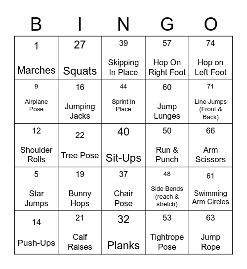 FITNESS BINGO Card