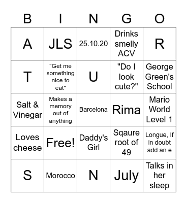 Nusrat's Bridesmaids Party Bingo Card