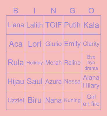 Nyanya Bingo Card
