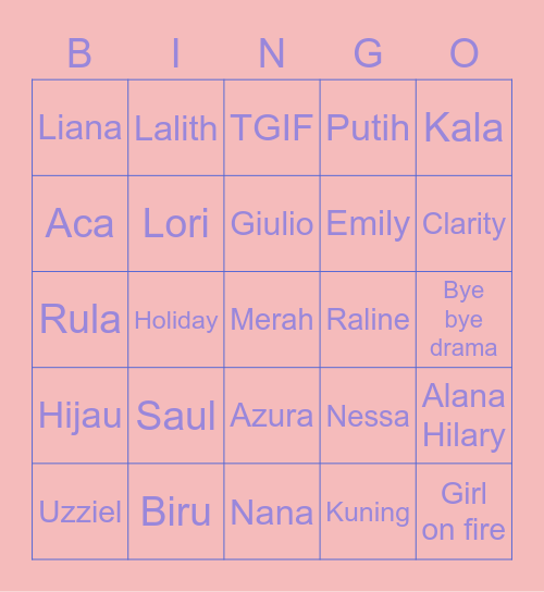Nyanya Bingo Card