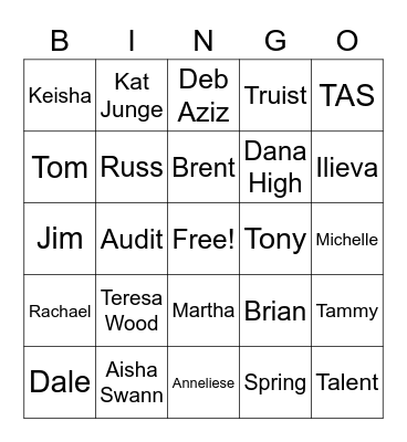 Talent Team BINGO Card