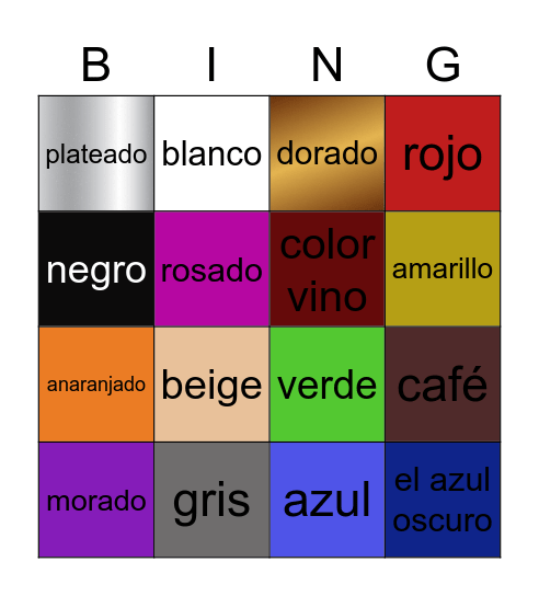 Los Colores Bingo Card