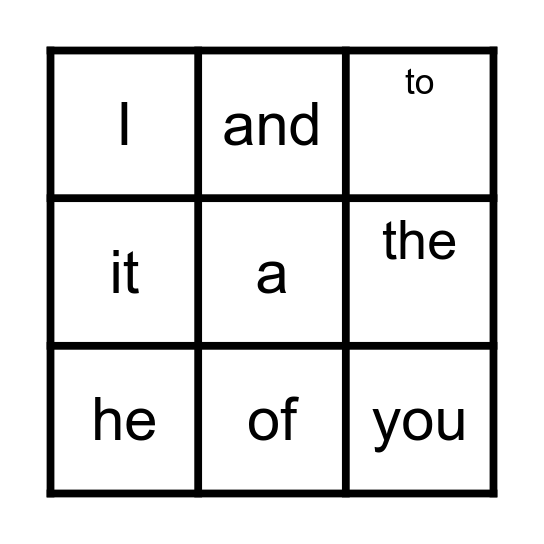 Sight Words Bingo Card