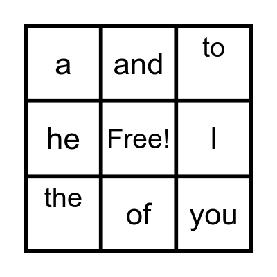 Sight Words Bingo Card