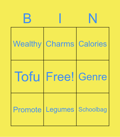 Vocabulary of the week Bingo Card