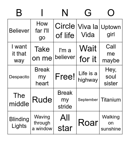 Music Bingo Card
