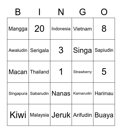 Ame Bingo Card