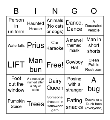 Road Trip Bingo! Bingo Card