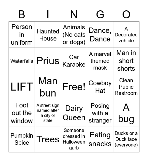 Road Trip Bingo! Bingo Card