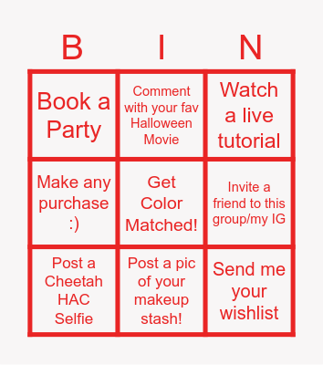 October Bingo Giveaway Bingo Card
