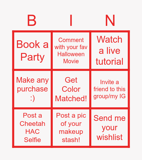 October Bingo Giveaway Bingo Card