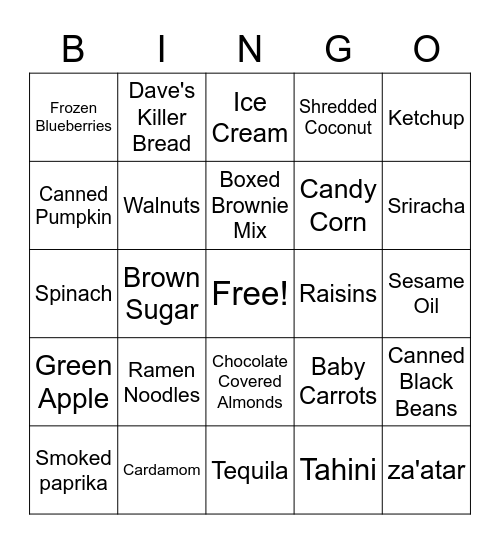 Pantry Bingo 1 Bingo Card