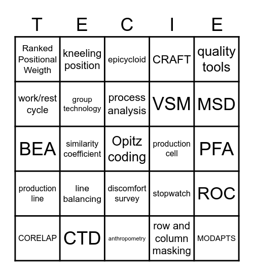 TECIE Bingo Card