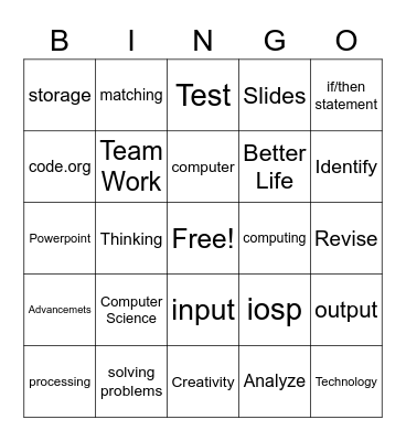 Introduction to Computer Science Bingo Card