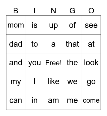 Quarter 1 Sight Words Bingo Card
