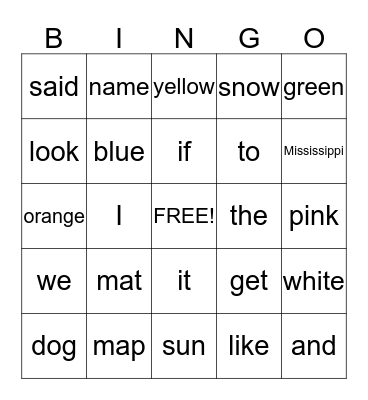Word Wall Words Bingo Card