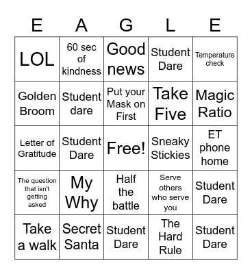 Character Stong:  Staff Dares Bingo Card