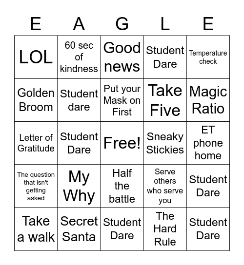 Character Stong:  Staff Dares Bingo Card