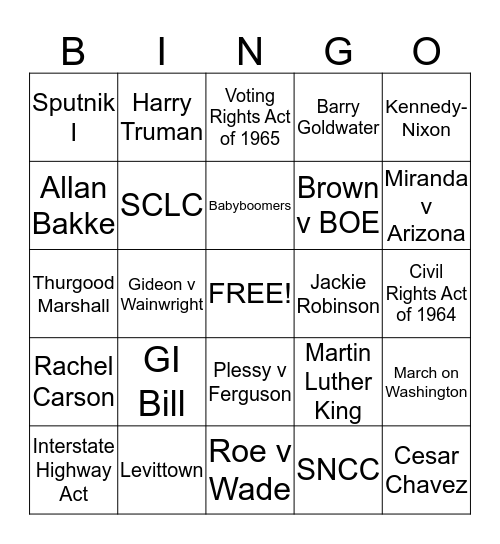 Unit 9 Review Bingo Card