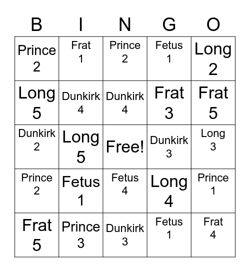 Harry Styles Bingo Card