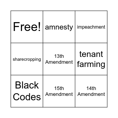 Reconstruction Bingo Card