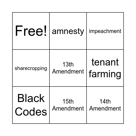 Reconstruction Bingo Card