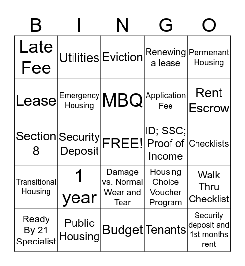 Are you Ready For Housing??? Bingo Card