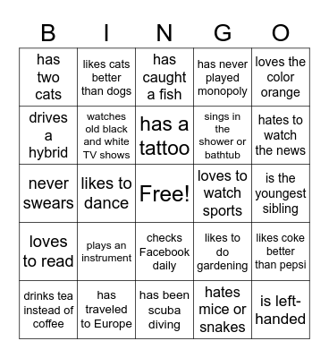 Ice Breaker BINGO Card