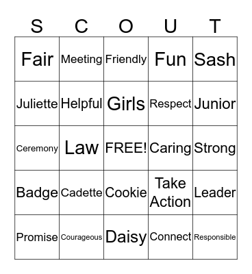 Girl Scouts Bingo Card