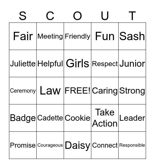 Girl Scouts Bingo Card