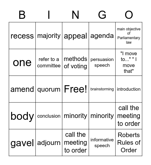 Gavel-O Bingo Card