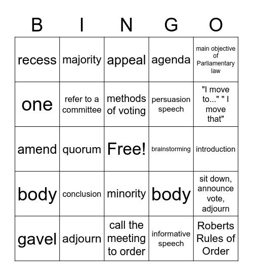 Gavel-O Bingo Card