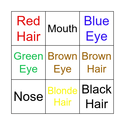 Body Part Bingo Card