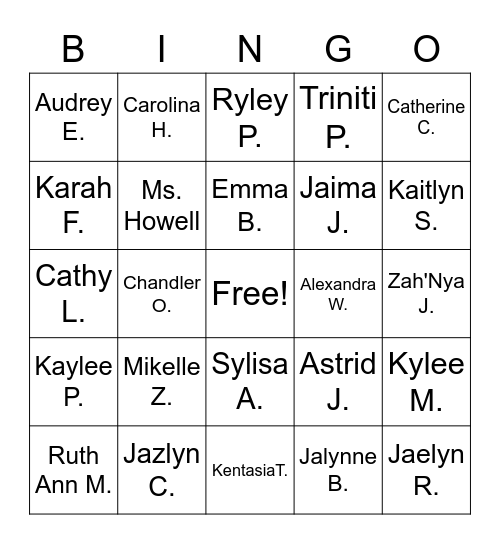 Hunt Chorus Bingo Card