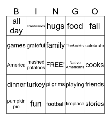 Thanksgiving Bingo Card