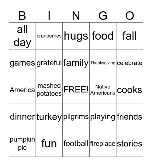 Thanksgiving Bingo Card