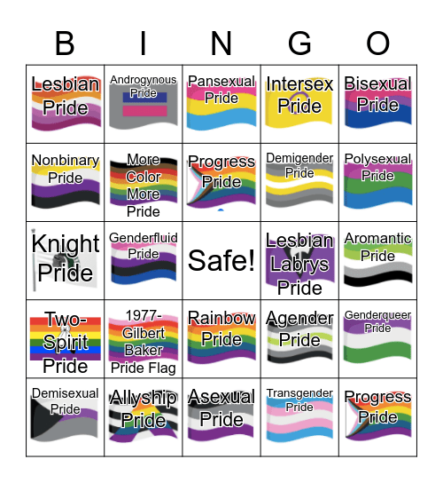LGBTQ+ Flags Bingo Card
