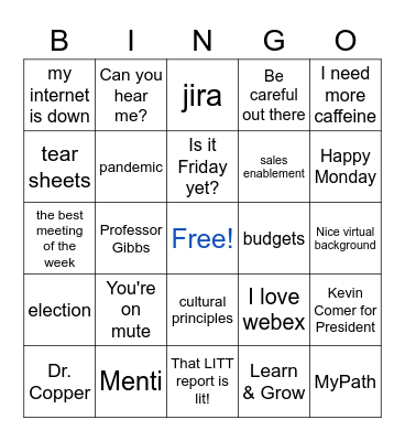 Monday Marketing Meeting Bingo Card