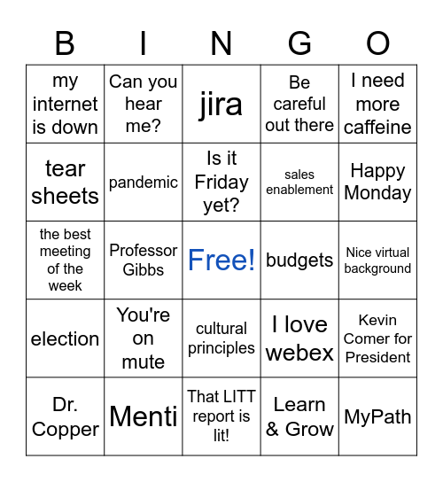 Monday Marketing Meeting Bingo Card