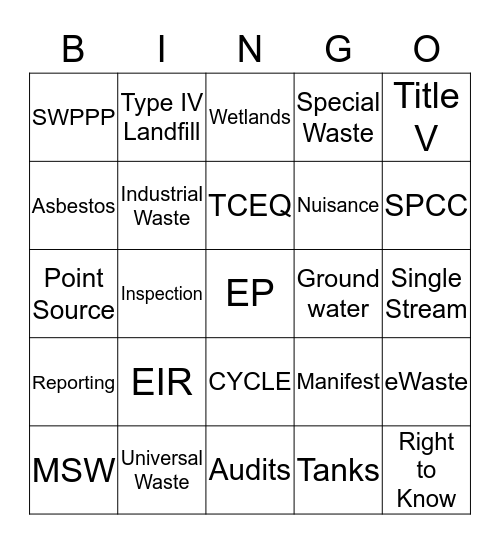 Environmental BINGO Card