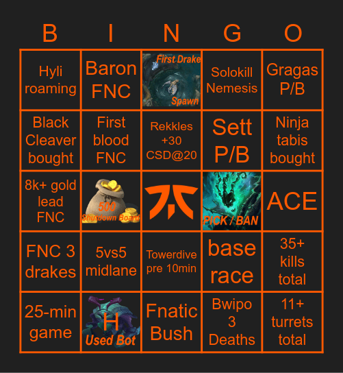 Worlds FNC vs TSM Bingo Card