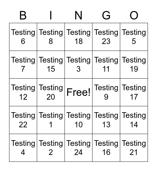 TBG TEST Bingo Card