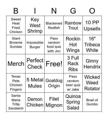 Metal Mule Monday Bingo Card