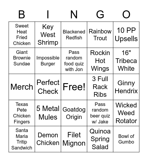 Metal Mule Monday Bingo Card