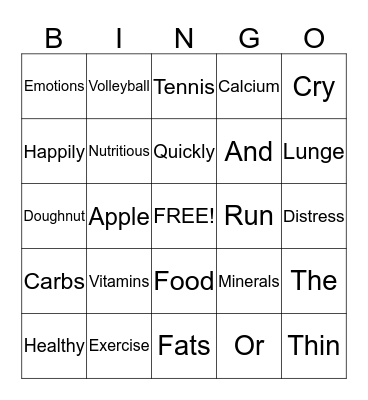 Health/PE Bingo Card