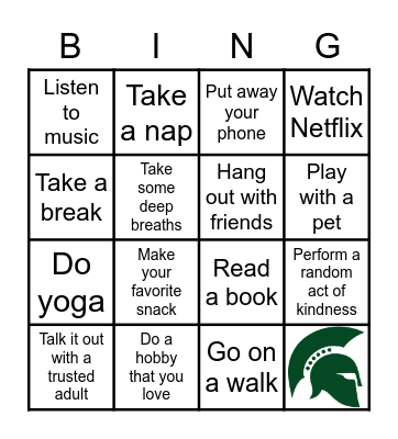 COPING WITH STRESS BINGO Card