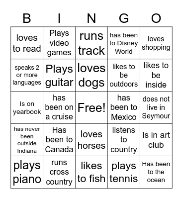 Freshmen Bingo Card