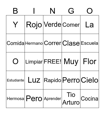 Spanish Bingo Card