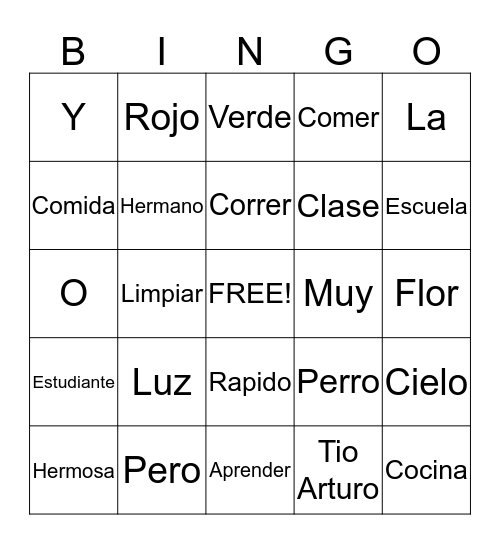 Spanish Bingo Card