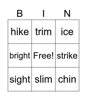 1st Grade Bingo Card